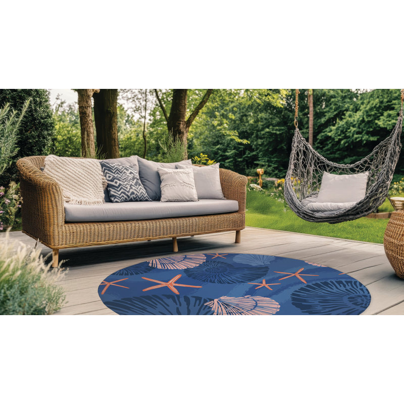 Starfish Outdoor Rug, Round 5'