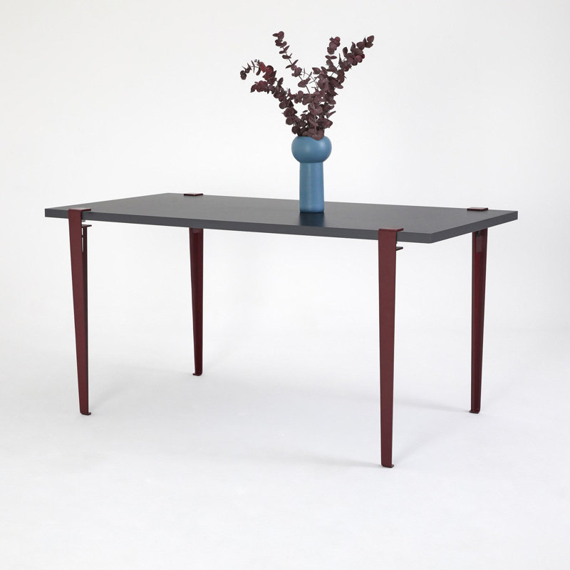 Ferro Beech Rectangular Dining Table, 75cm H x 75cm L x 150cm W, Anthracite, Claret Red