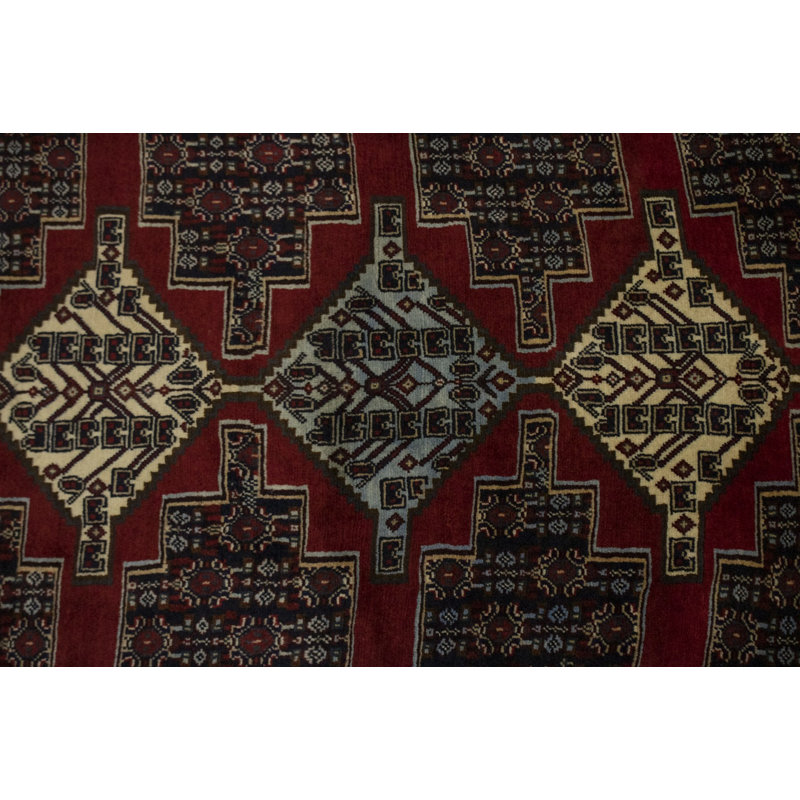 Tapis rouge / bleu en laine noué à la main Flossmoor