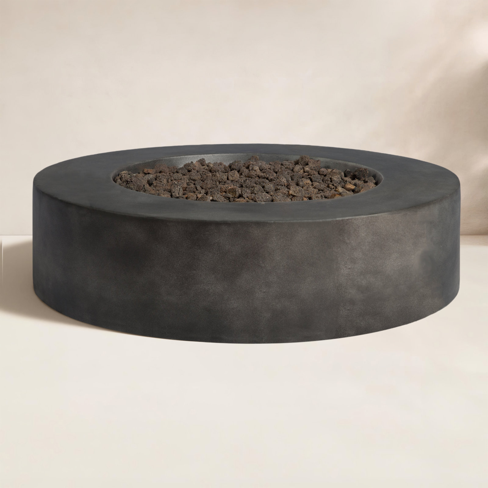 Rashid Round Concrete Outdoor Fire Table, 12" H x 42" W x 42" D, Charcoal