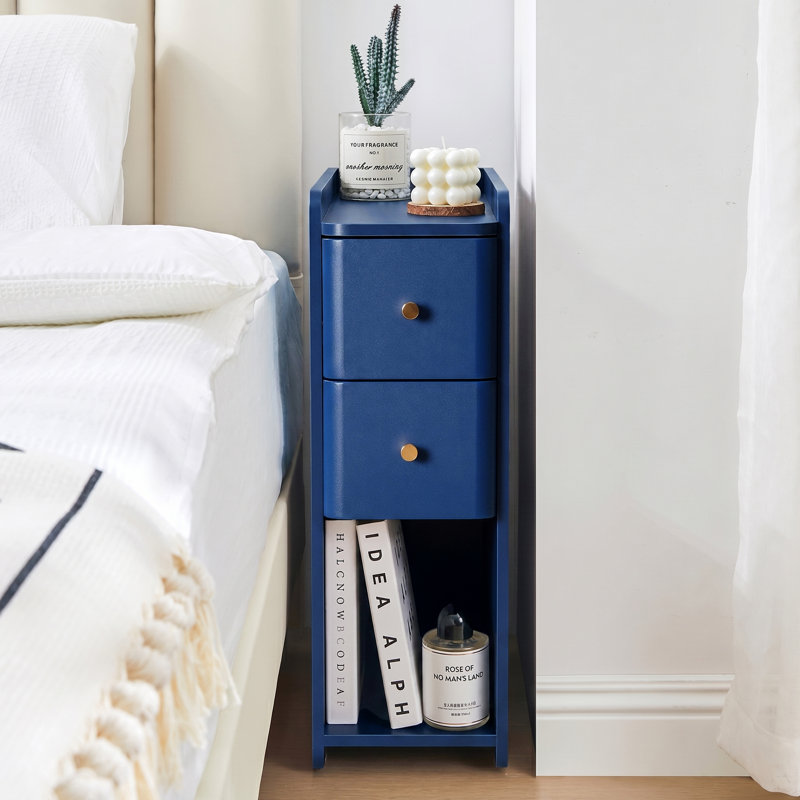 2-Drawer Narrow Nightstand, Blue