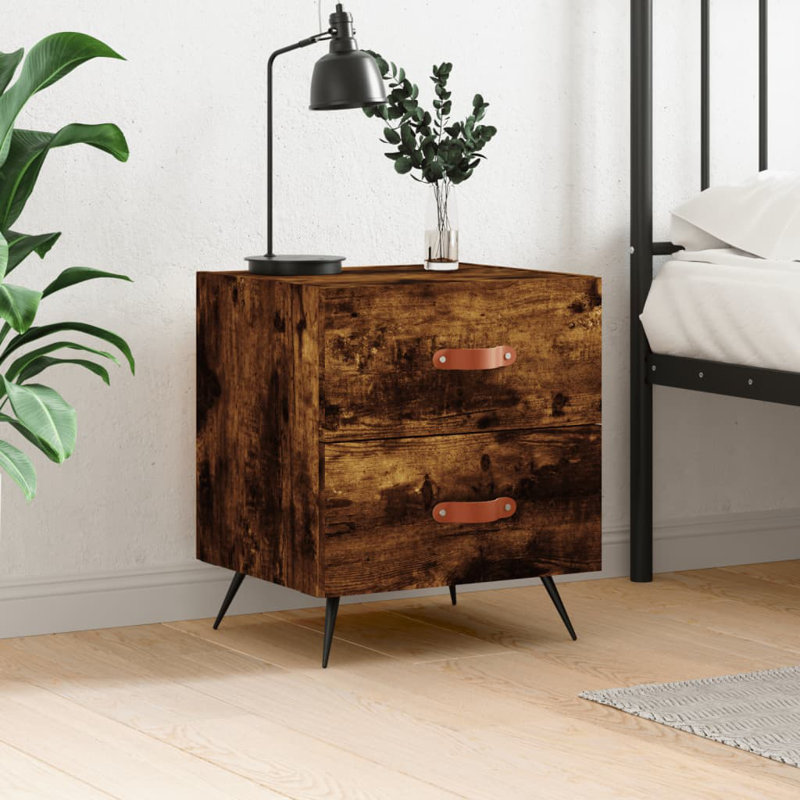 Hilaire 40cm W Iron Bedside Table, Smoked Oak, Individual