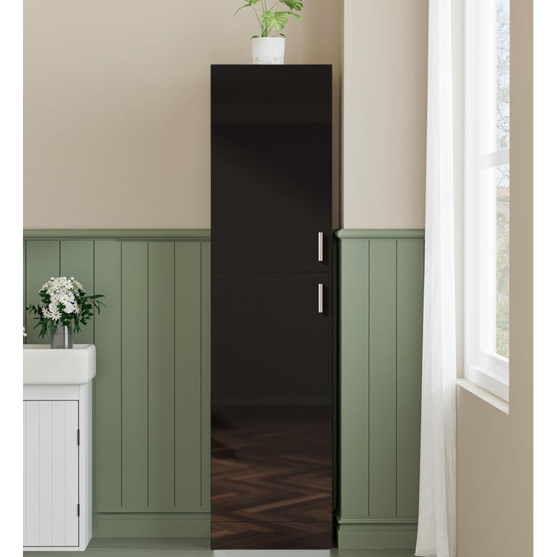 2 Doors High Gloss Freestanding Bathroom Storage Cabinet, Black