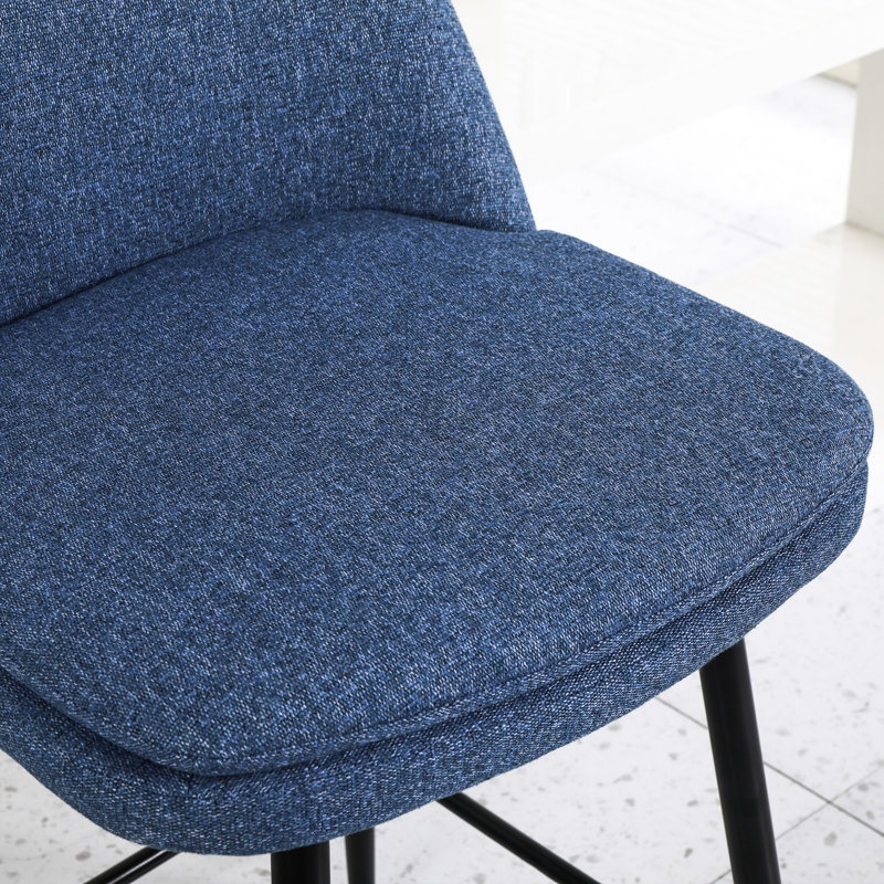 2 Counter Height Swivel , Blue Linen Covering, 25.6" Seat, Metal Legs For Kitchen Island & Pub Stools Of 2, 360 Rotatable, Upholstered,