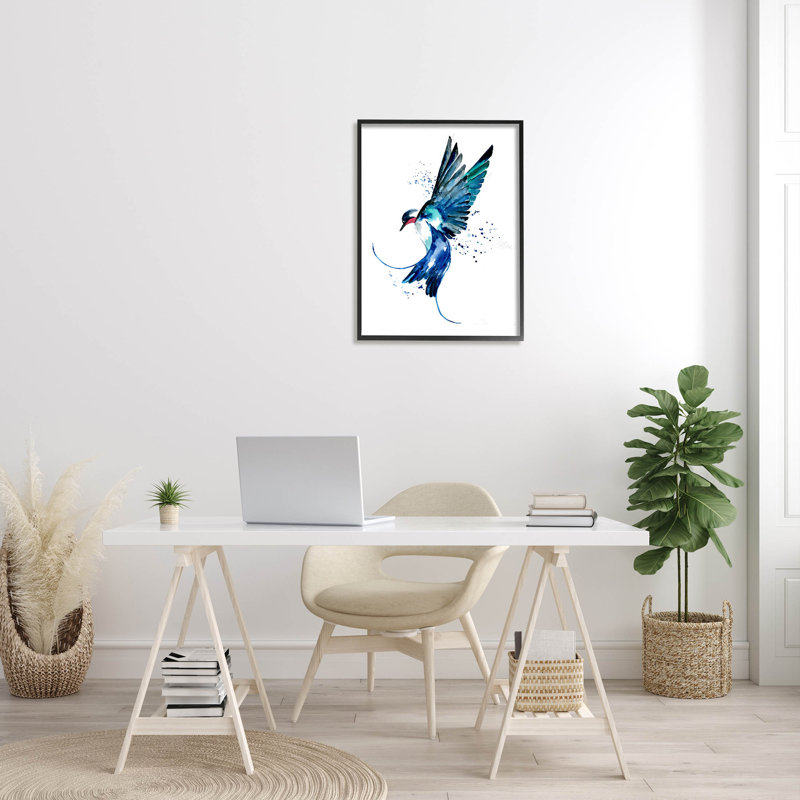 «Blue Bird Flying Wings» par Sebastian Grafmann, Giclée encadrée noir minuit, H 30 po x l 24 po x P 1,5 po