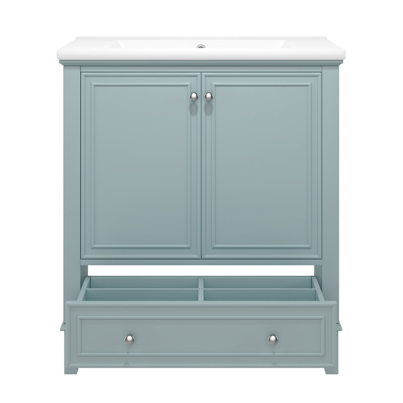 Ensemble de meuble-lavabo 30 po avec lavabo, armoire de salle de bain multifonctionnelle avec portes et tiroir, structure solide et panneau de fibres à densité moyenne