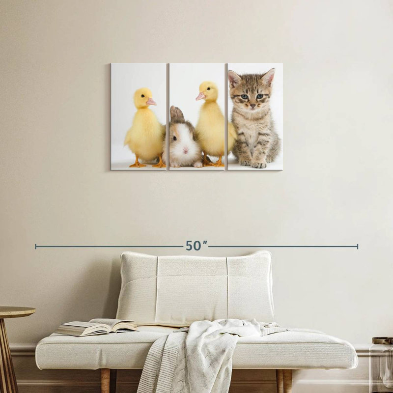 Brampt Kitten With Ducklings And Rabbit, 20" H x 33" W
