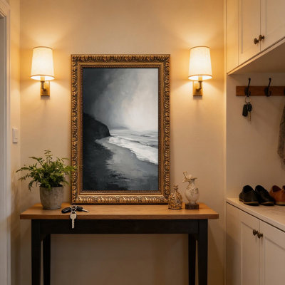 Moody Coastal Seascape With Dark Cliff And Misty HorizonOrnate Vintage - cadre doré décoratif pour l'art