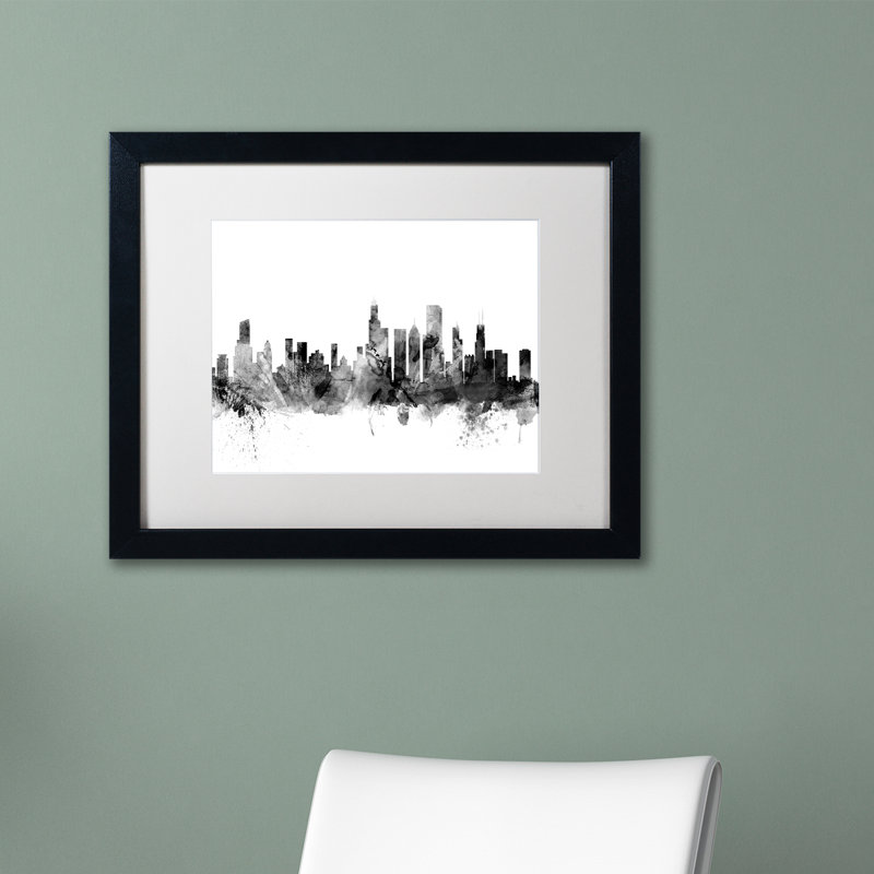 «Chicago IL Skyline BW», impression encadrée, H 11 po x l 14 po x P 0,5 po, Blanc