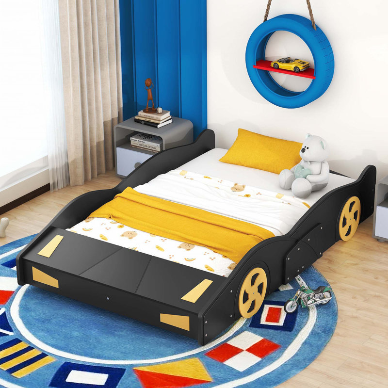 Lit plateforme en forme de voiture de course, Noir, Double