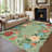 Green Floral Rug 8x10 Washable Rug Scalloped Botanical Rug Living Room Rug Bedroom Rug with Non Slip Backing, Soft Thin Rug, Low Pile Foldable Rug, Aesthetic Printed Rug-514607112-514607122