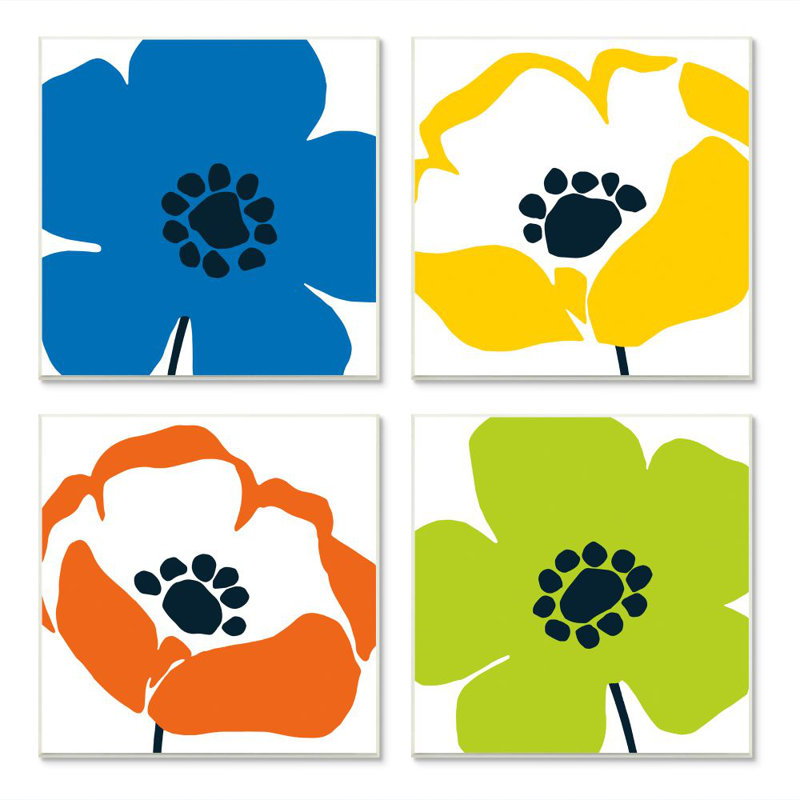 «Vibrant Modern Floral Collage Multi-Color Pop» par Wild Apple Portfolio - ensemble de 4 impressions, Plaque murale