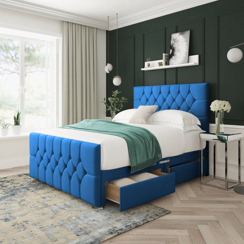 Upholstered Divan Bed, Blue, Small Single (2'6)