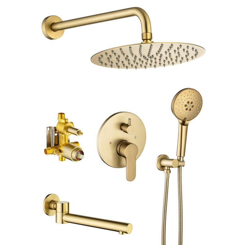 Système de douche mural à pression équilibrée (valve brute incluse), Doré mat