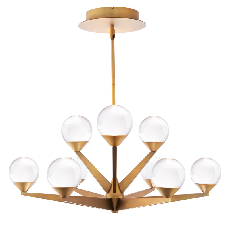 Double Bubble 9 - Light Dimmable LED Sputnik Sphere Chandelier, Aged Brass