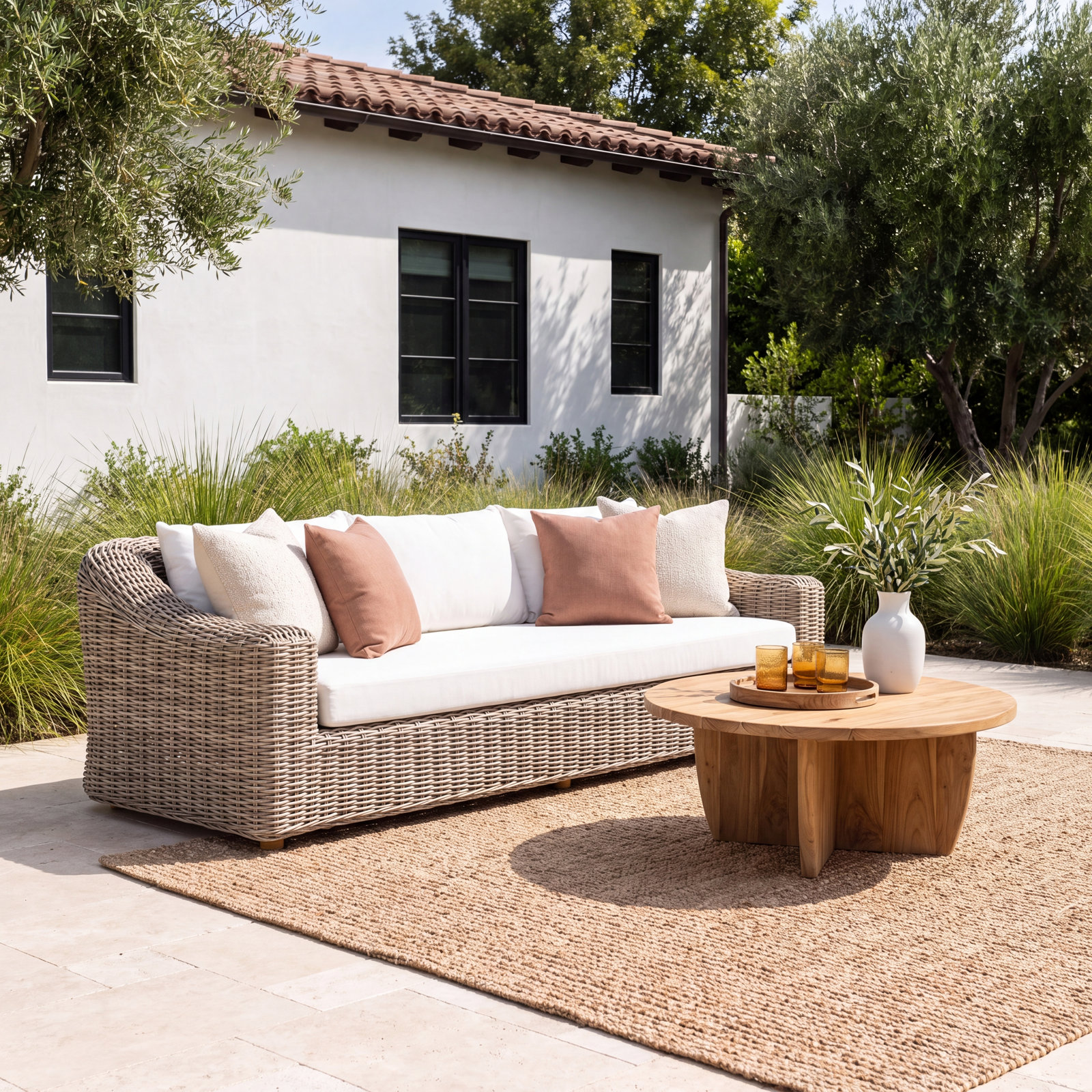 Azlynne 106" Teak Patio Sofa, Brown