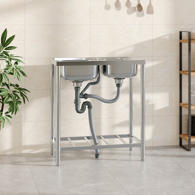 Belfry Kitchen Aquashicola W Double Bowl Stainless Steel Kitchen Sink