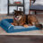 Two Tone Faux Fur & Suede Deluxe L-Chaise Memory Foam Pet Bed-1899994506-1899994510