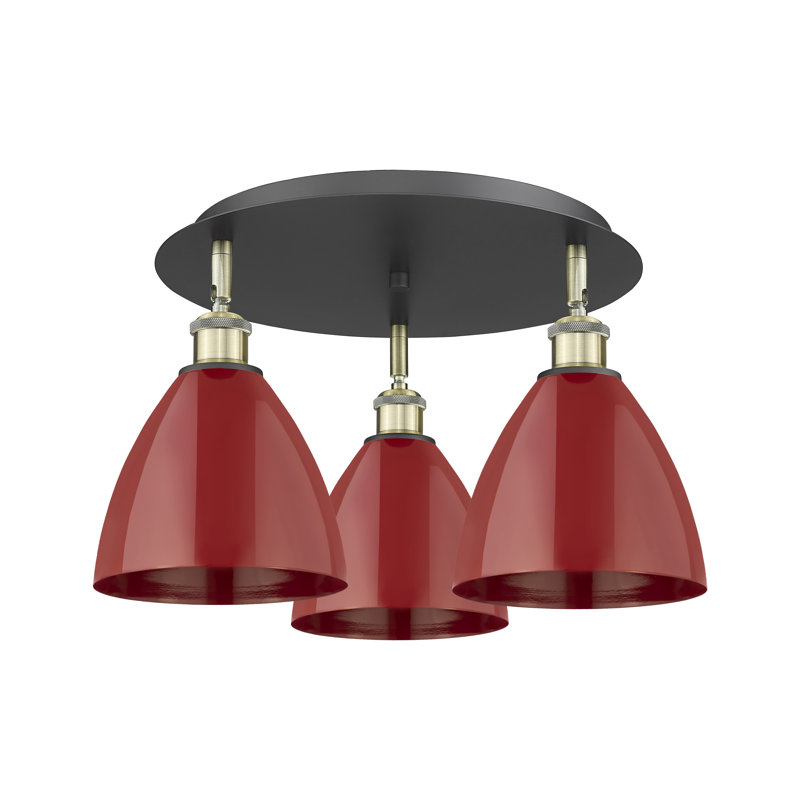 Plafonnier encastré 3 lumières 7,5 po Allare, Noir / laiton antique, Rouge
