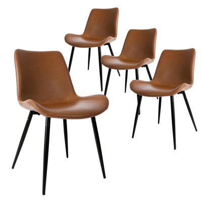 Upholstered Faux Leather Dining Accent Side Chairs With Sturdy Black Metal Legs, Set Of 4, Brown