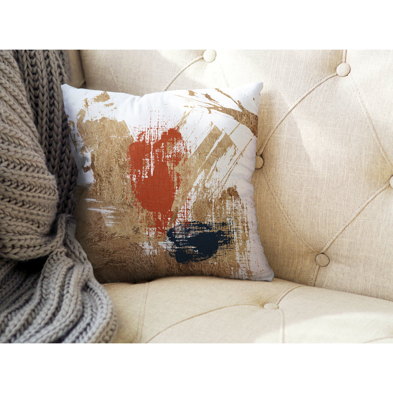 Coussin décoratif intérieur / extérieur Wanda, Orange brûlé / Doré, L 19 po x H 19 po