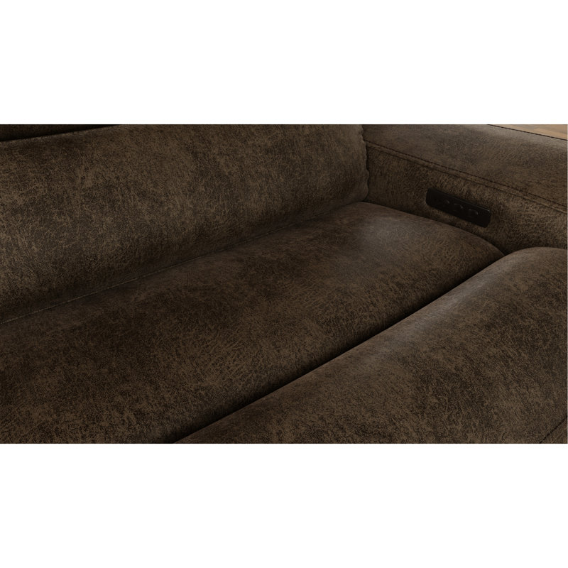 Canapé d'angle inclinable électrique en forme de L, 6 pièces, en tissu performant Slate, pour la détente et le divertissement. Revêtement en tissu doux, repose-pieds motorisés et connectivité intelligente.