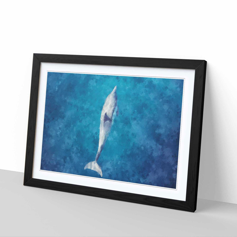 Dolphin Leading the Way - Picture Frame Graphic Art Print, 45cm H x 63cm W x 2cm D, Black Framed
