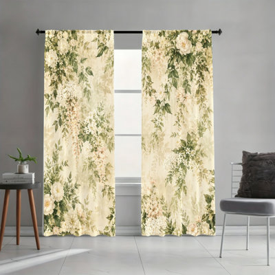 2PCS Vintage Cascading Blooming Floral Light Filtering Rod Pocket Curtains, Warm Spring Garden Art Print Window Drapes, All Season Refreshing Home Decor for Living Room, Bedroom, Study, Classic Retro Floral Window Coverings