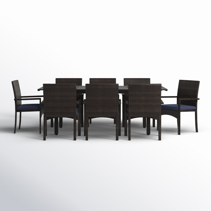 Leonard 8 - Person Patio Dining Set with Extendable Rectangular Table , Cushions Included