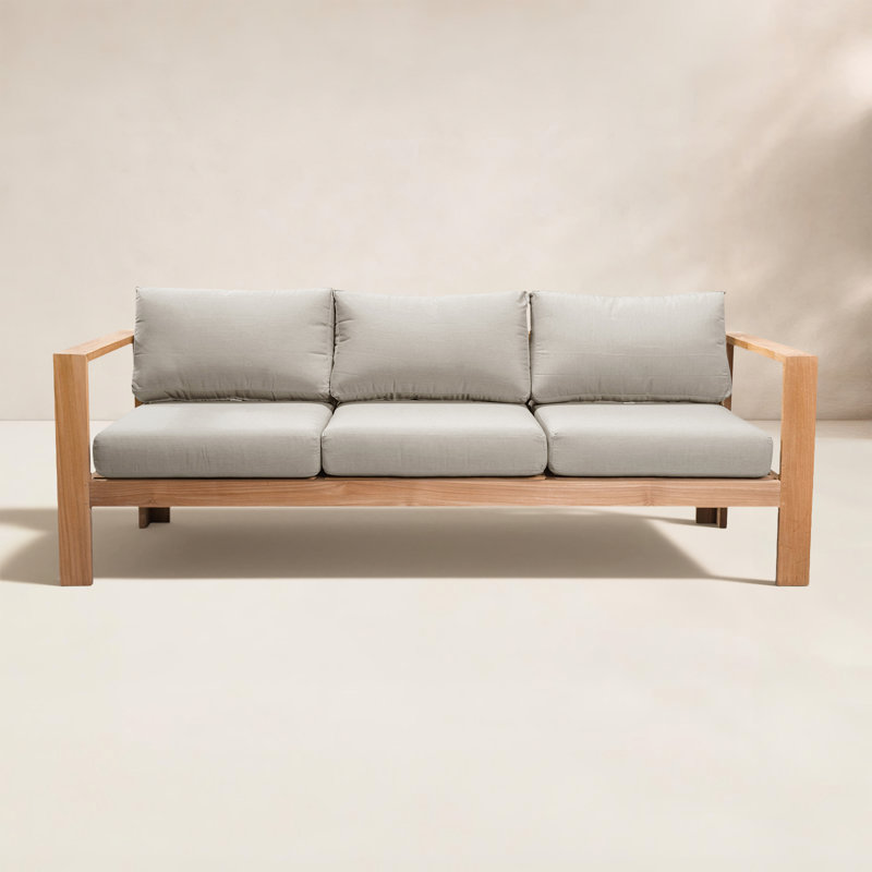 Ando Teak Patio Sofa with Sunbrella Cushions, Cast Silver Sunbrella®