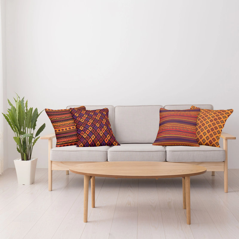 Ensemble de housse de coussin 4 pièces Tribal Folkloric Forms Shapes, 18" x 18"