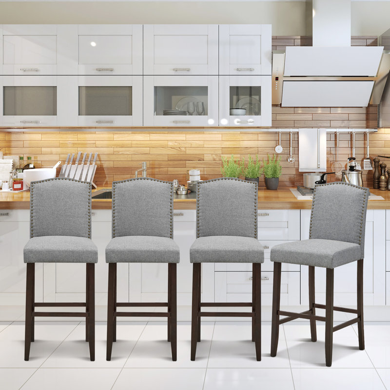 Red Barrel Studio Set Of 2 Nailhead Bar Stools Upholstered Counter Height Stool For Kitchen/dining Room, Grey