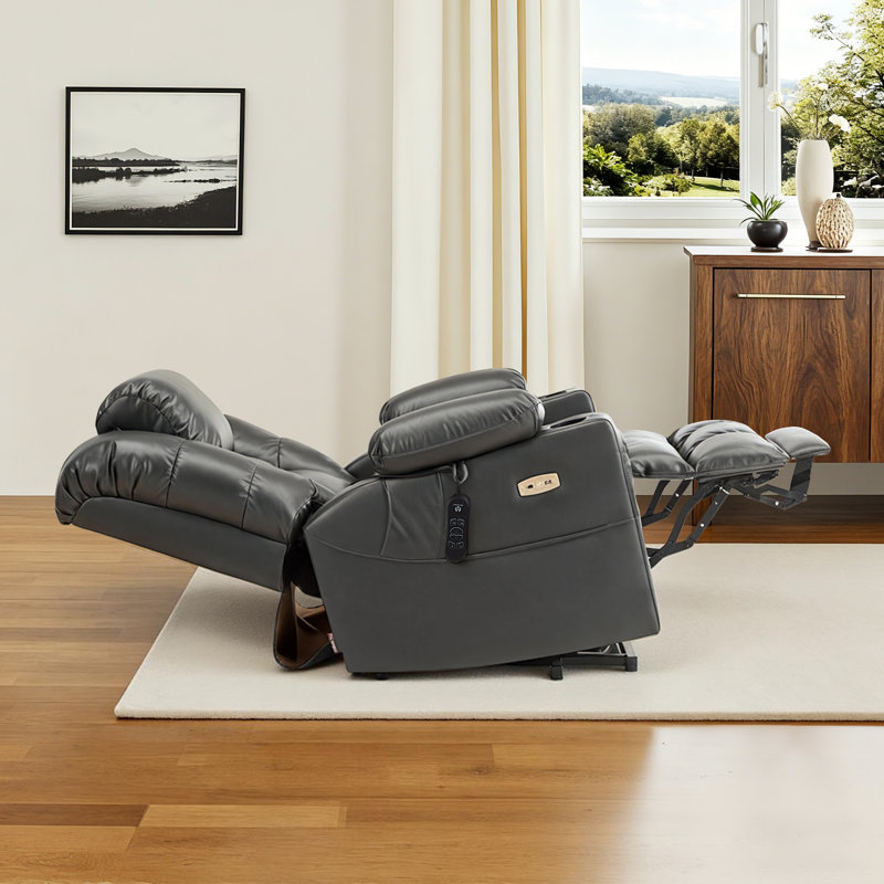 Dual Motor Power Recliner Lift Chair with Adjustable Headrest, Infinite Position, Faux Leather, Dark Gray