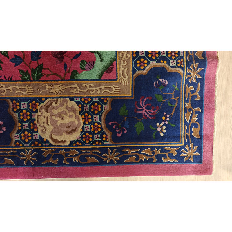 Tapis antique noué à motif floral chinois Art Deco