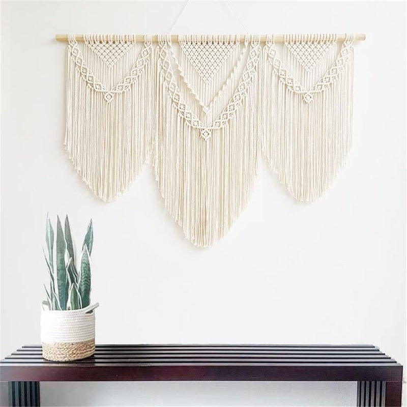 Grande suspension murale en macramé (beige-triangle)