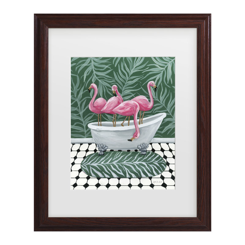 «Flamants roses dans la baignoire», H 18,75 po x l 22,75 po, Cadre noyer