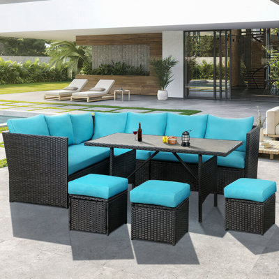 Hinesville 7 Piece Rattan Lounge Dining with Cushions