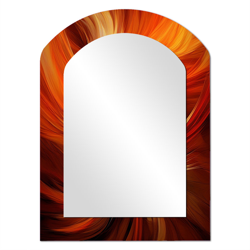 Orange Abstract Warm Fractal Design VI - Fractals Asymmetrical Large Wall Mirror, Orange Arch Decorative Mirror, Printed Metal Art