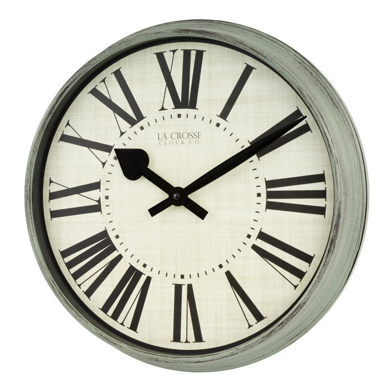 14" Sage Green Distressed Analog Wall Clock with Roman Numerals