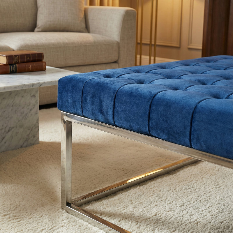 Repose-pieds Cortesi Home Hepburn, Chrome chrome, Blue