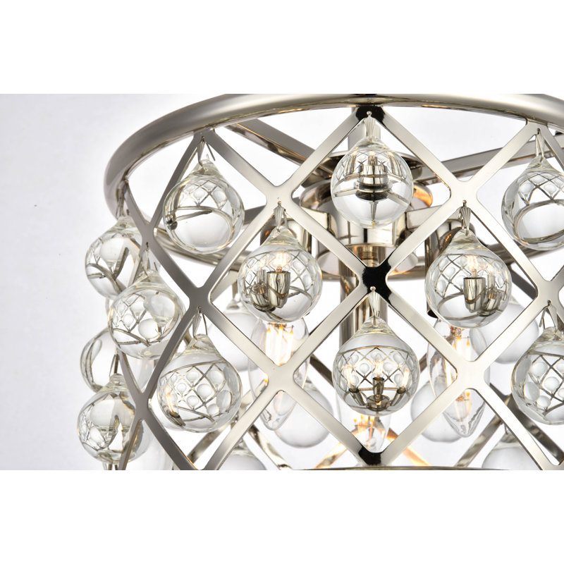 Luminaire suspendu tambour 3 lumières unique Swinney, Nickel poli