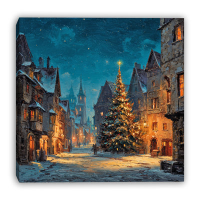 Old Town Christmas Tree Wrapped Canvas Wall Art