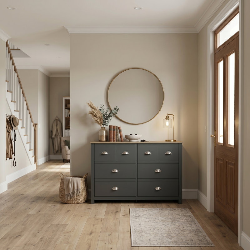 Commode double 6 tiroirs Bhure, Noir / chêne noueux