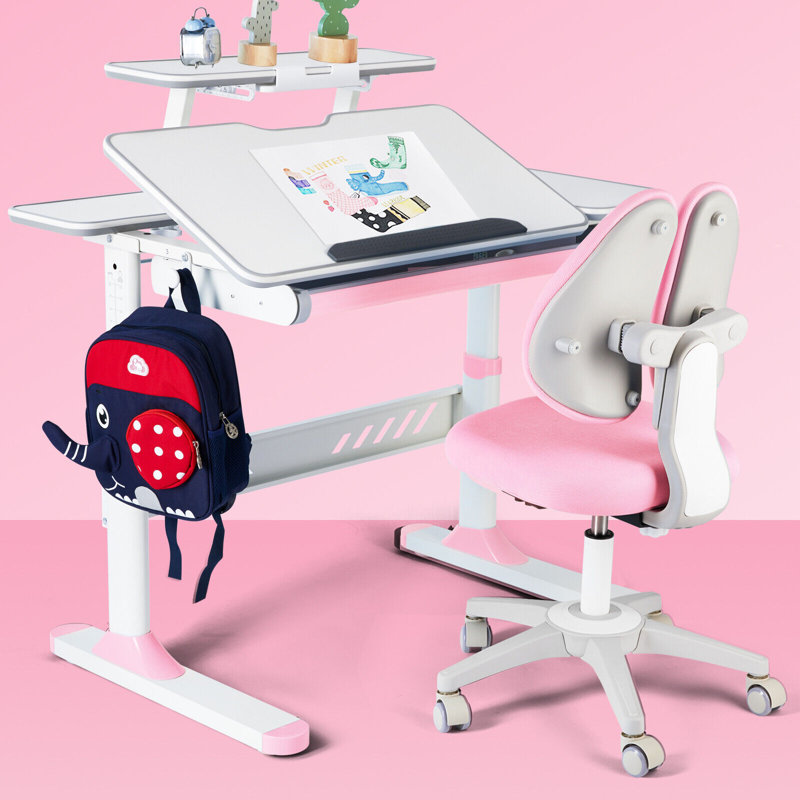 Adarrion 39.3'' Writing Desk Chair Set, Pink