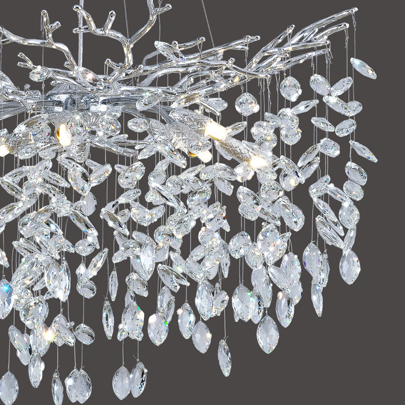 10-Light 30" Dimmable Tree Branches Crystal Linear Chandelier, Silver