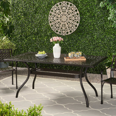 Table rectangulaire en fonte d'aluminium - avec fente exquise à motif floral et parasol pour l'extérieur