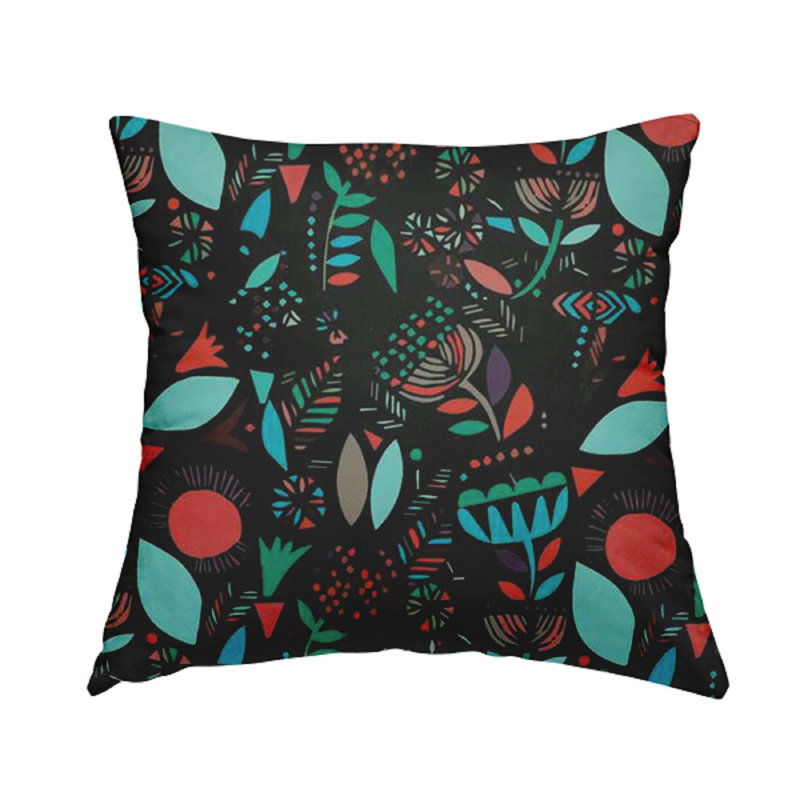 Maria Floral Square Cushion, 43cm H x 43cm W x 5cm D, Black/Blue/Red