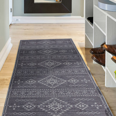 Maril Ivan Washable Grey And Ivory Runner Rug