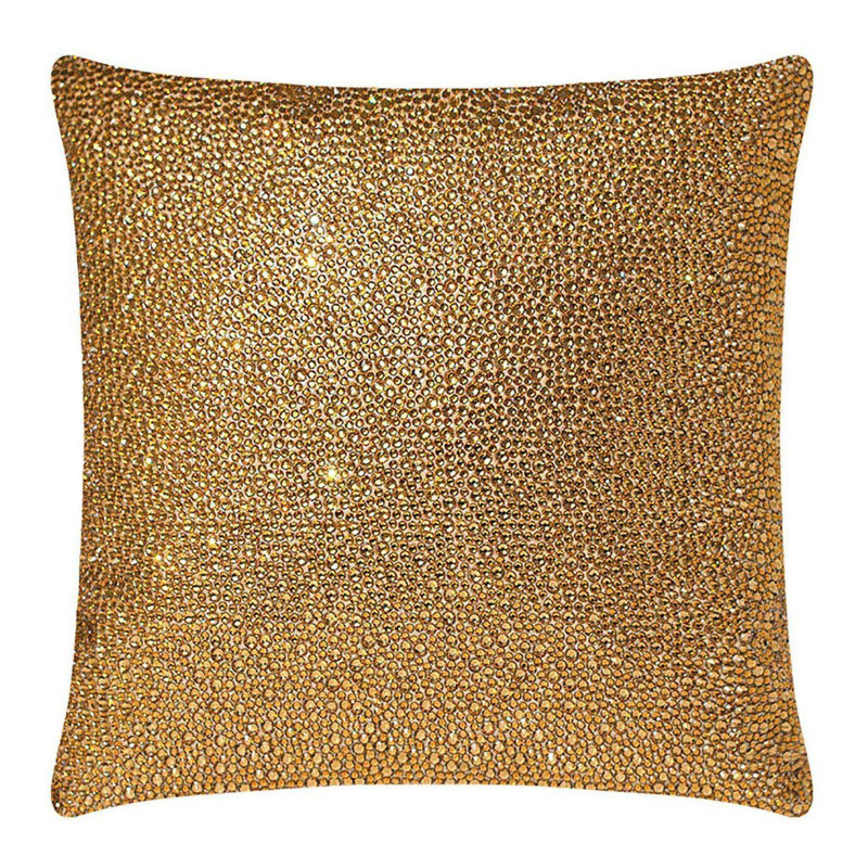 Coussin en strass Sparkles Home Strass | Velours | Insertion de plumes | 16 x 16 po, Jaune