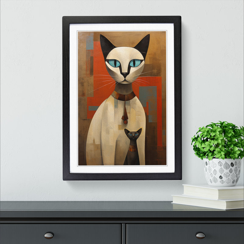 Siamese Cat - Single Picture Frame Print on Wood, 34cm H x 25cm W x 2cm D, Black Framed